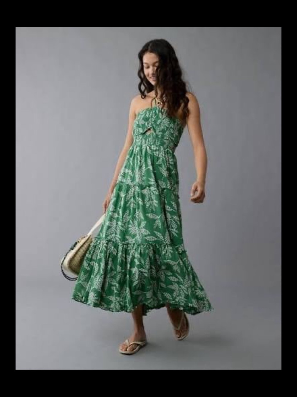American Eagle Halter Cut-out Smocked midi dress